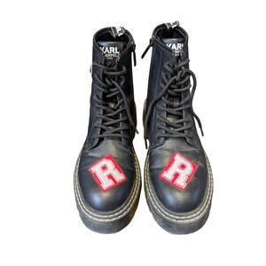 Karl Lagerfeld Paris Lace Up Leather Combat Boots In Dixie Style Size 9